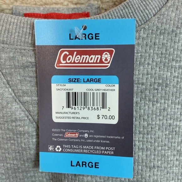 Coleman Long Sleeve Gray Sherpa Lined Crew size large - Picture 10 of 10